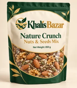 Khalis Bazar Nature Crunch nuts and seeds mix 850 g pouch with almonds, walnuts and mixed seeds visible through the window