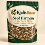 Khalis Bazar Seed Harmony four-seed blend 550 g pouch with pumpkin, sunflower, flax and chia seeds visible through the window
